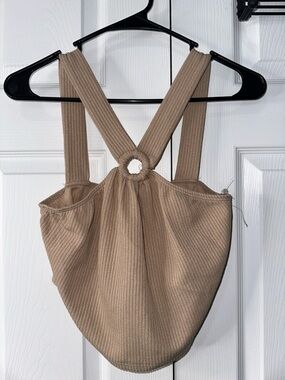 Ces Femme Ribbed Tan Cropped Tank with Ring Back